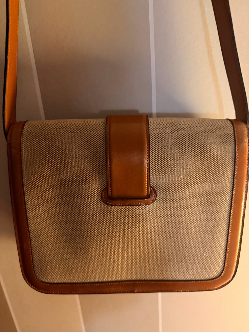 Hermes Beige Canvas and Tan Leather Shoulder Bag - Picture 3 of 6